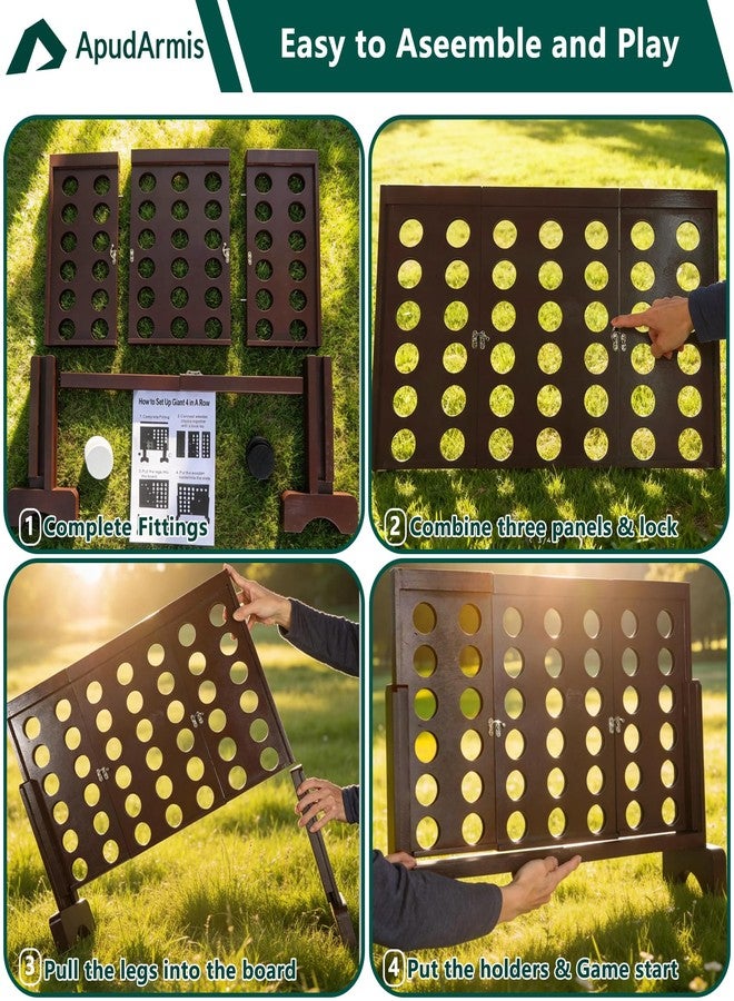 ApudArmis Wooden 4 in a Row Game, Classic Wooden 4-to-Score Game Set with Coins & Carrying Bag-Indoor Outdoor Games for Adults Family - Image 4