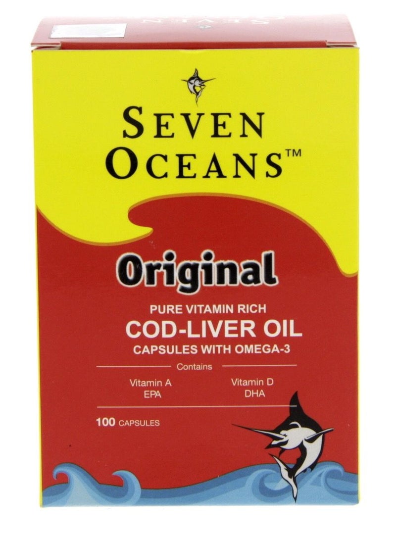 Seven Oceans Original Pure Norwegian Vitamin Rich COD-Liver Oil Capsules With Omega-3 100 capsules - Image 1