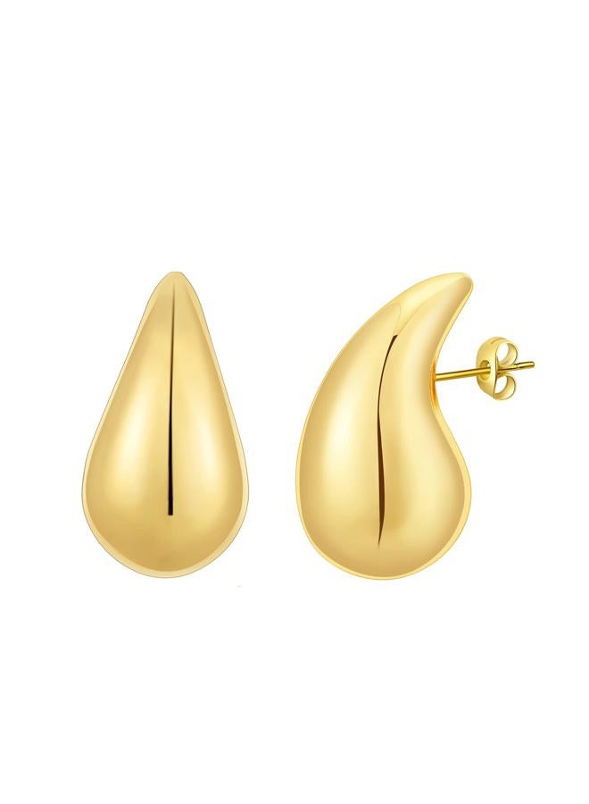Apsvo Chunky 14K Gold Plated Hoop Earrings for Women, Lightweight Waterdrop Hollow Open Hoops, Hypoallergenic Dupes Earrings, 32mm, Brass, No Gemstone - Image 1