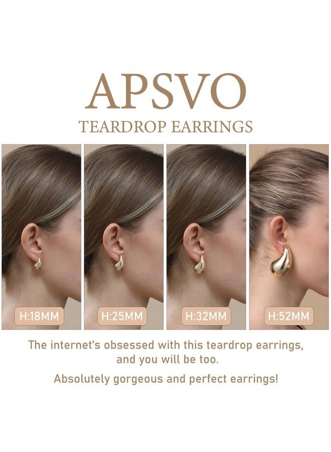 Apsvo Chunky 14K Gold Plated Hoop Earrings for Women, Lightweight Waterdrop Hollow Open Hoops, Hypoallergenic Dupes Earrings, 32mm, Brass, No Gemstone - Image 3