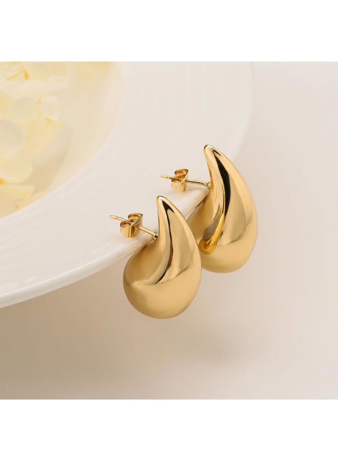 Apsvo Chunky 14K Gold Plated Hoop Earrings for Women, Lightweight Waterdrop Hollow Open Hoops, Hypoallergenic Dupes Earrings, 32mm, Brass, No Gemstone - Image 5