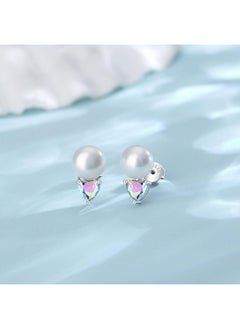 Yami Sterling Silver Pearl Earrings For Women, Aurora Borealis Crystal Heart Zircon Stud Earrings, 8-8.5Mm Freshwater Cultured Pearls Jewelry Gifts  - Image 2