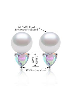 Yami Sterling Silver Pearl Earrings For Women, Aurora Borealis Crystal Heart Zircon Stud Earrings, 8-8.5Mm Freshwater Cultured Pearls Jewelry Gifts  - Image 5
