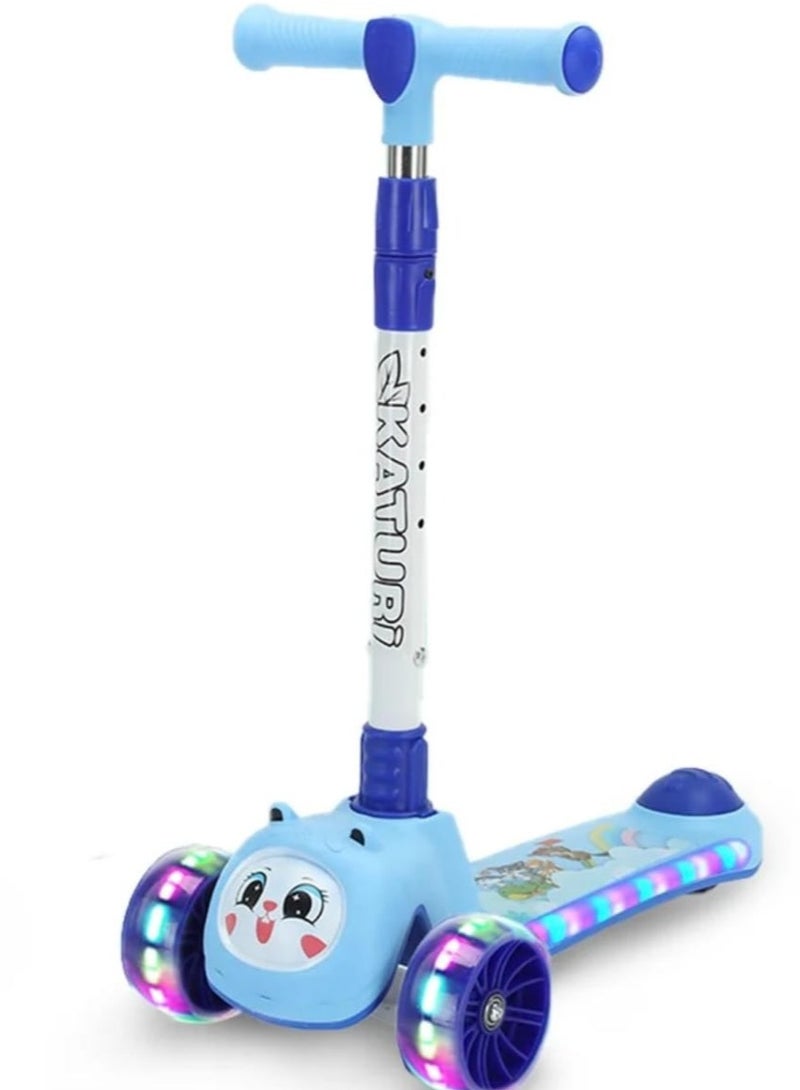 لعبة مرح  سكوتر ركل ثلاثي العجلات قابل للطي للأطفال مع أضواء LED - تصميم حيوان لطيف ومقود قابل للتعديل وتوجيه مائل وعجلات وامضة وموسيقى - Image 1