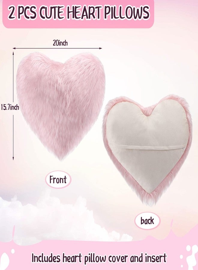 Enhon 2 Pcs Fluffy Heart Pillows Faux Fur Heart Shaped Plush Pillow Soft 20 x 15.7 Inch Love Throw Pillows with Insert for Decorative Office Home Bedroom Living Room Sofa(Pink) - Image 4