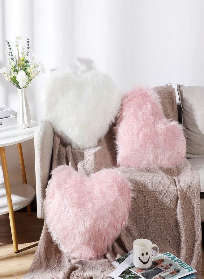 Enhon 2 Pcs Fluffy Heart Pillows Faux Fur Heart Shaped Plush Pillow Soft 20 x 15.7 Inch Love Throw Pillows with Insert for Decorative Office Home Bedroom Living Room Sofa(Pink) - Image 3