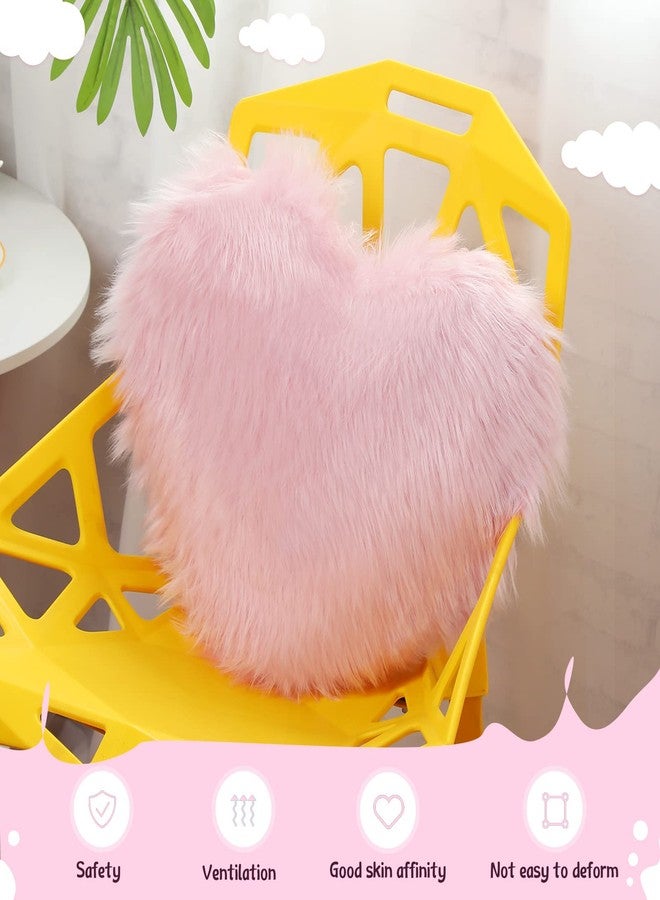 Enhon 2 Pcs Fluffy Heart Pillows Faux Fur Heart Shaped Plush Pillow Soft 20 x 15.7 Inch Love Throw Pillows with Insert for Decorative Office Home Bedroom Living Room Sofa(Pink) - Image 5