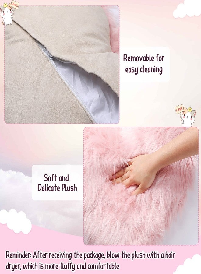 Enhon 2 Pcs Fluffy Heart Pillows Faux Fur Heart Shaped Plush Pillow Soft 20 x 15.7 Inch Love Throw Pillows with Insert for Decorative Office Home Bedroom Living Room Sofa(Pink) - Image 2
