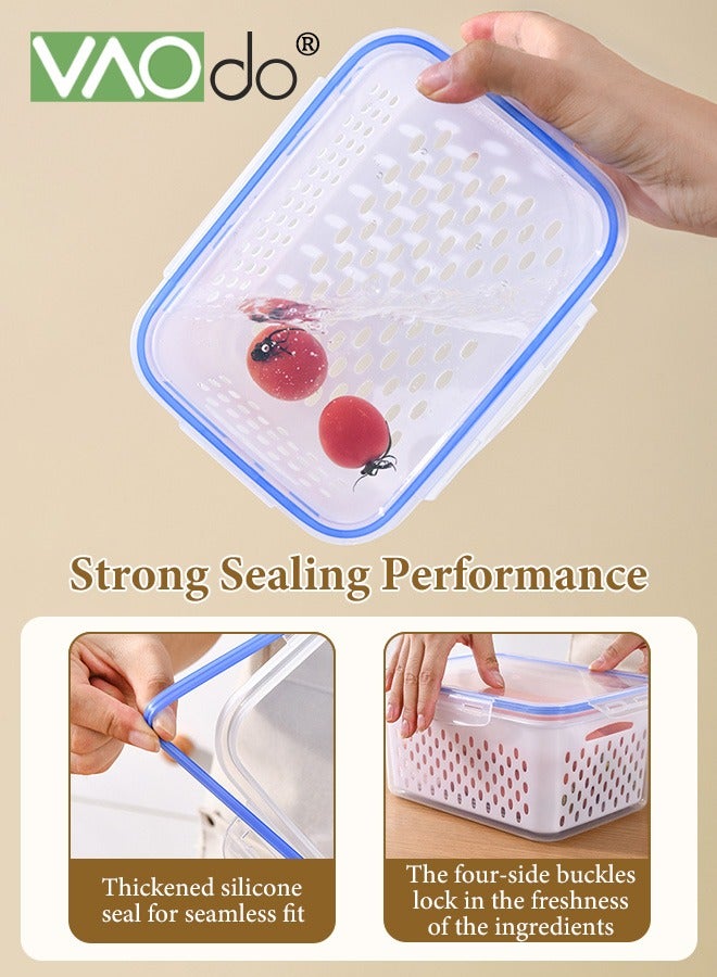 VAOdo 3 PCS Fruit Storage Containers for Fridge with Removable Colander, ,BPA Free Airtight Food Storage Container, Dishwasher Safe Produce Saver Container for Refrigerator, Keep Berry Fruit Vegetable Fresh Longer for Vegetable Fruit Berry Salad Lettuce - Image 2
