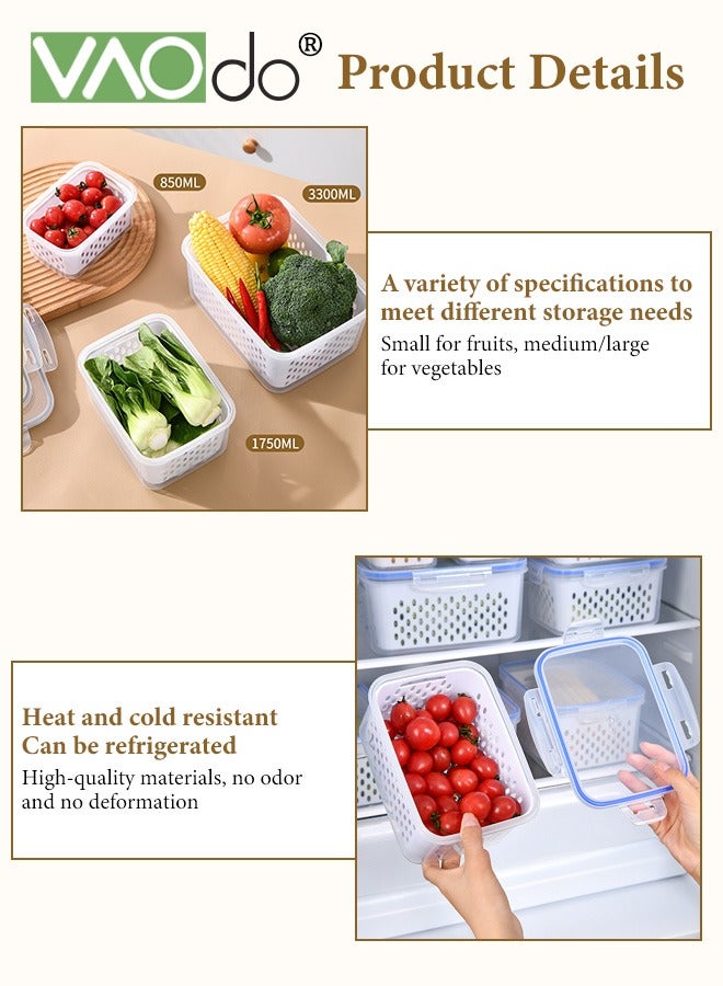 VAOdo 3 PCS Fruit Storage Containers for Fridge with Removable Colander, ,BPA Free Airtight Food Storage Container, Dishwasher Safe Produce Saver Container for Refrigerator, Keep Berry Fruit Vegetable Fresh Longer for Vegetable Fruit Berry Salad Lettuce - Image 4