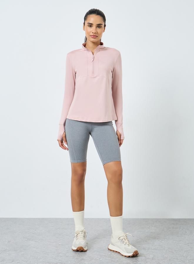 ستايلي اكتيف بلوزة بنصف سحَّاب غلق مع فتحة إبهام - Image 2