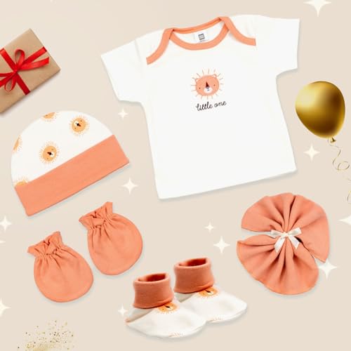 Mee Mee New Born Baby Gift Set | Soft Cotton Clothing Essentials for Infants/Baby Girls, Boys | Baby Shower Clothing Hamper (5 Pieces, Orange)| Ideal Gift for New Born Baby - Image 3