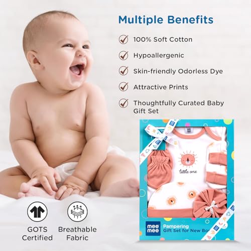 Mee Mee New Born Baby Gift Set | Soft Cotton Clothing Essentials for Infants/Baby Girls, Boys | Baby Shower Clothing Hamper (5 Pieces, Orange)| Ideal Gift for New Born Baby - Image 5