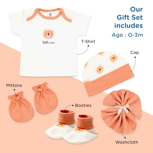 Mee Mee New Born Baby Gift Set | Soft Cotton Clothing Essentials for Infants/Baby Girls, Boys | Baby Shower Clothing Hamper (5 Pieces, Orange)| Ideal Gift for New Born Baby - Image 4