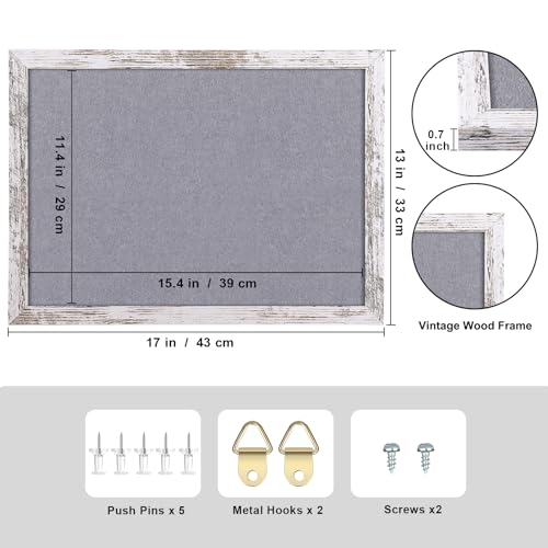 Aitakatta Gray Felt Bulletin Board, 17x13 inches Decorative Hanging Bulletin Boards for Walls with White Rustic Wood Frame, Pin Board Vision Board for Office Home School with Pins (4333,WH,1pc) - Image 2