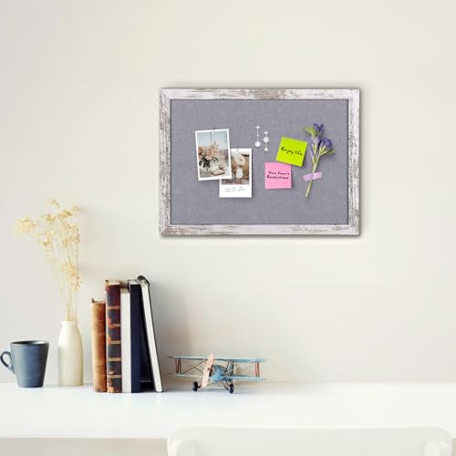Aitakatta Gray Felt Bulletin Board, 17x13 inches Decorative Hanging Bulletin Boards for Walls with White Rustic Wood Frame, Pin Board Vision Board for Office Home School with Pins (4333,WH,1pc) - Image 3