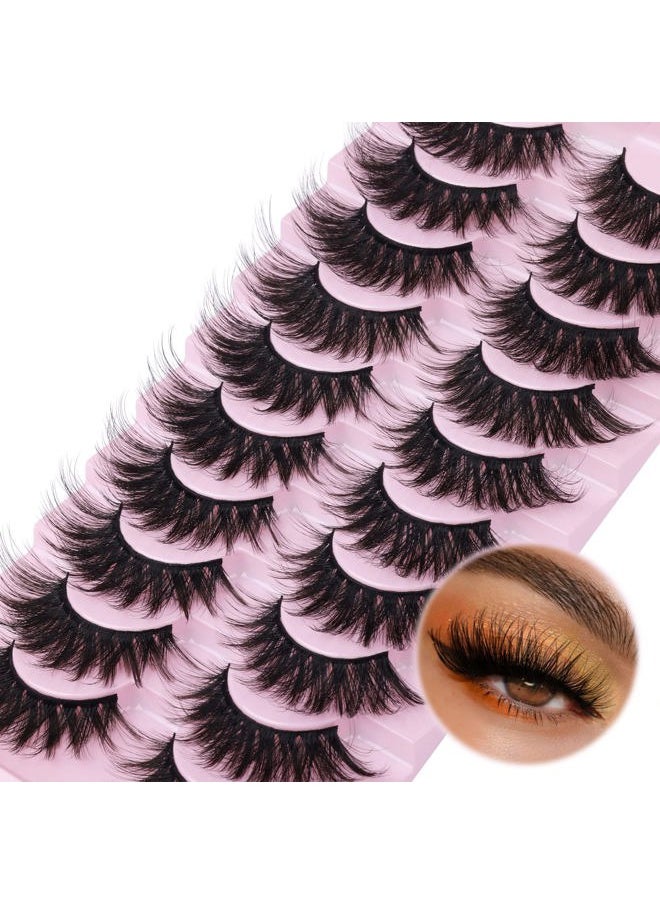 FANXITON - False Eyelashes Fluffy Mink Lashes 20 mm Cat Eye Lashes Long 5D Wispy Dramatic 10 Pairs Pack - Image 1