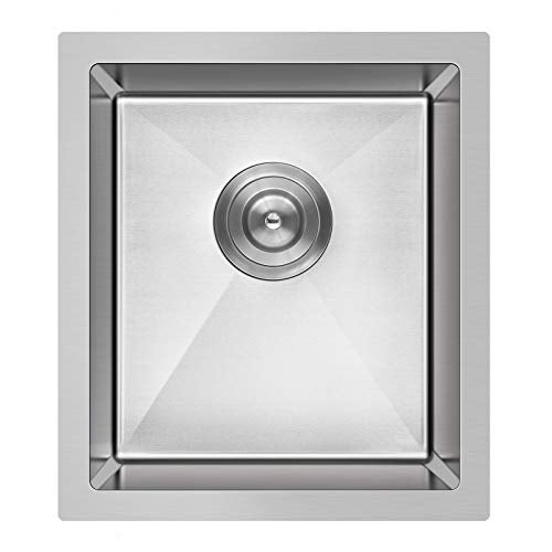 MENATT 15-inch Undermount Kitchen Bar Sinks, 304 Stainless Steel Handmade Bar Sink Undermount, Single Bowl Kitchen Sink Brushed, 15" x 17" x 8" - Image 1