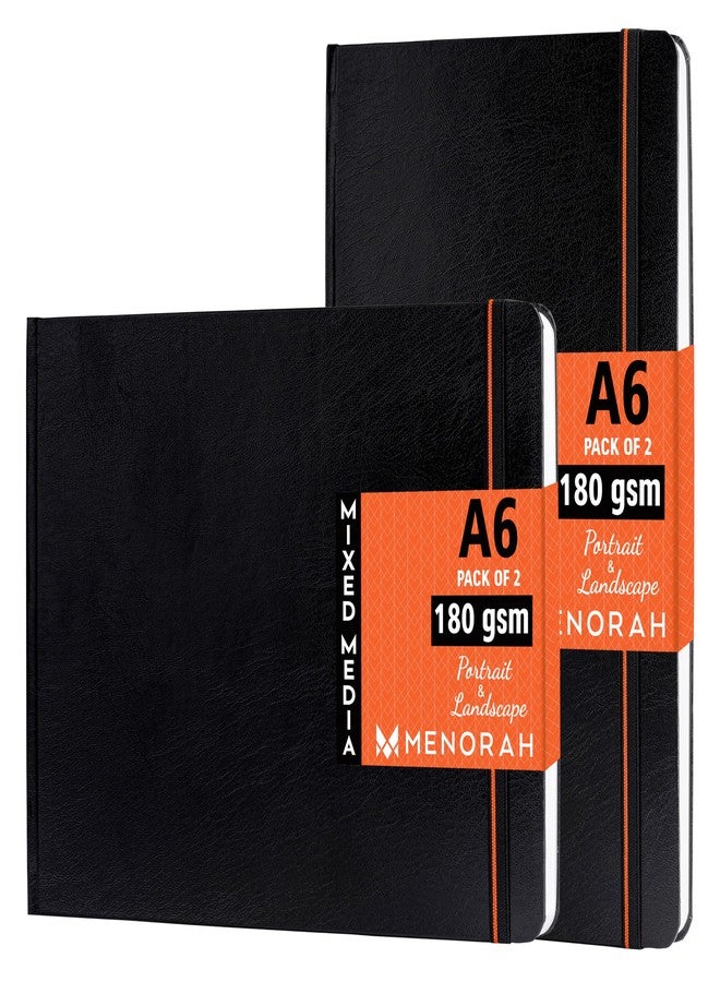 MENORAH - Sketchbooks for Artists-A6-180 GSM-(Pack of 2 Combo)-(100 Pages/50 Sheets)-Drawing Book for Artists-(Landscape 10.5 x 14.8 cm & Portrait 14.8 x 10.5 cm)-Completely Handmade-Combo-Black - Image 1