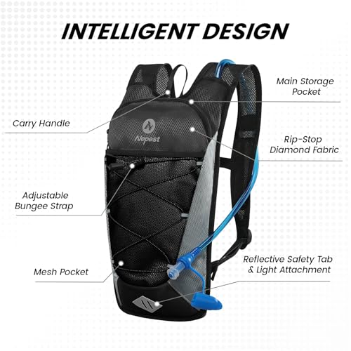 Nepest Hydration Backpack with 2L Water Bladder for Cycling Water Backpack for Hiking Running Lightweight Hydration Pack Black - Image 3