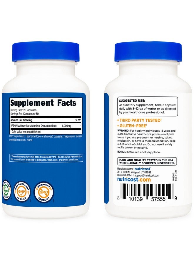 Nutricost مكمل نوتريكوست NAD+ 1,000 ملغ لكل حصة، 120 كبسولة (نيكوتيناميد أدينين ثنائي النوكليوتيد) - 60 حصة، خالي من الغلوتين، نباتي - Image 4