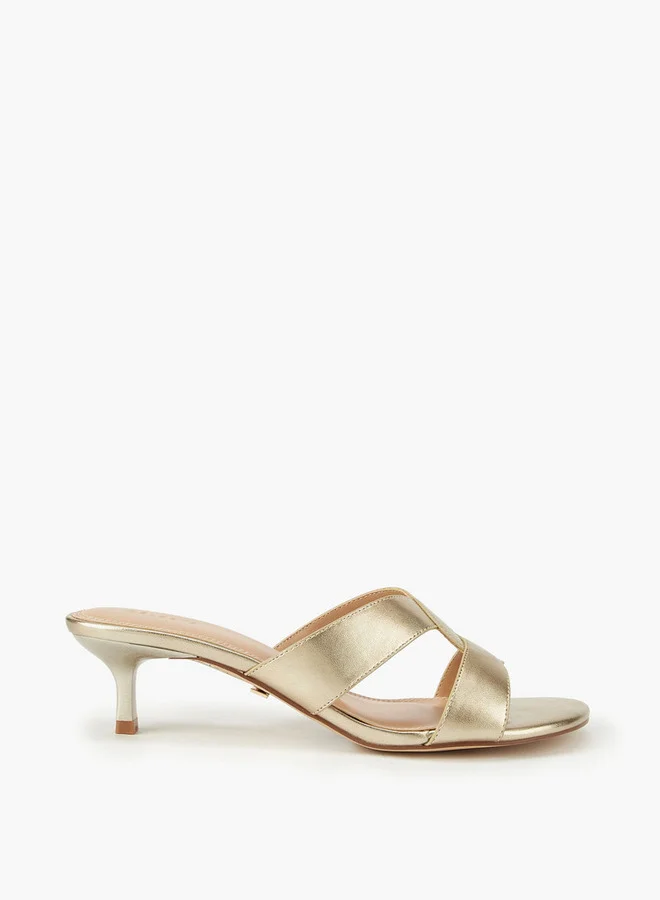 Celeste Women's Solid Slip-On Cross Strap Sandals with Kitten Heels