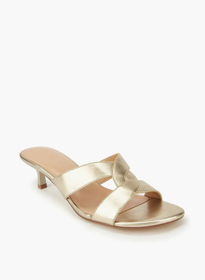 Celeste Women's Solid Slip-On Cross Strap Sandals with Kitten Heels