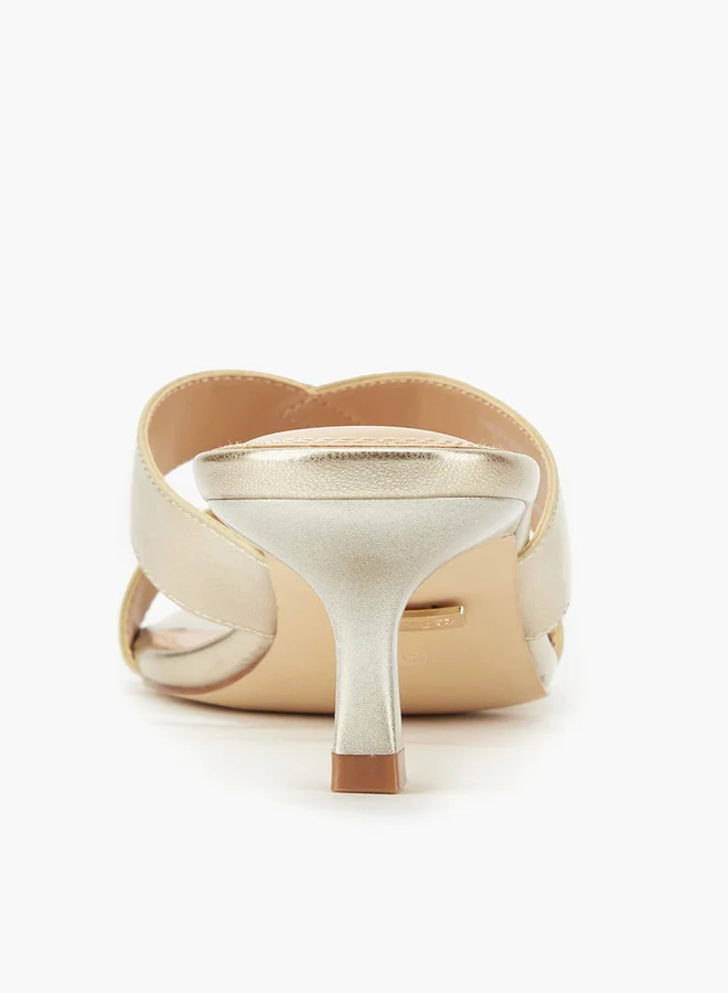 Celeste Women's Solid Slip-On Cross Strap Sandals with Kitten Heels