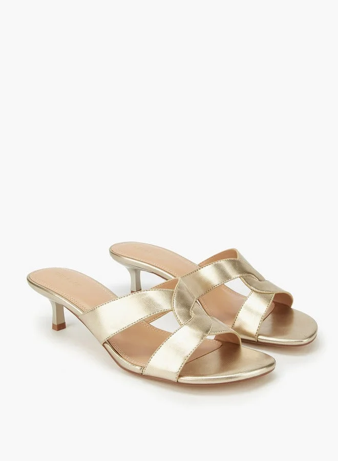 Celeste Women's Solid Slip-On Cross Strap Sandals with Kitten Heels