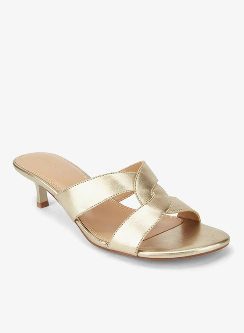 Celeste Women's Solid Slip-On Cross Strap Sandals with Kitten Heels