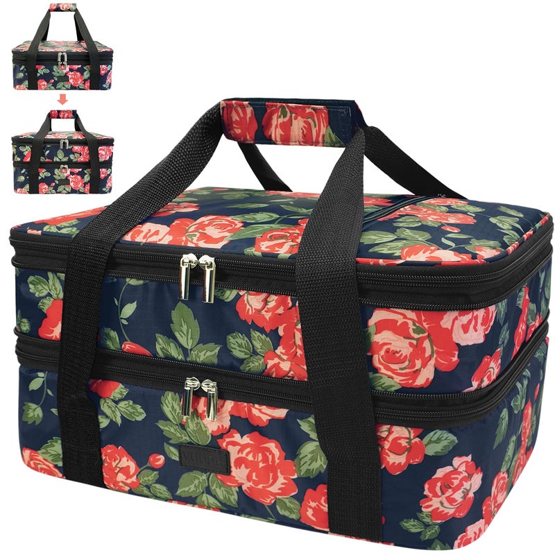 Vuudh Expandable Casserole Carrier Bag Double Decker Food Bag Insulated Casserole Carrier for Hot or Cold Food Lasagna Holder Tote for PicnicsBeachesTraveling or Gifts