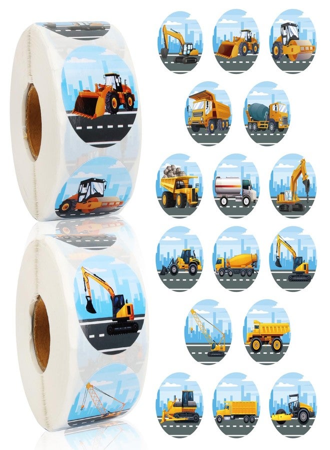 BLSUREFYX 1200pcs Kid Cartoon Truck Car Stickers Roll 1.5in Round Construction Sticker Excavator Vehicle Sticker for Teen Toddler Cartransportation Themed Birthday Party School Kindergarten Reward Giveaways - Image 1