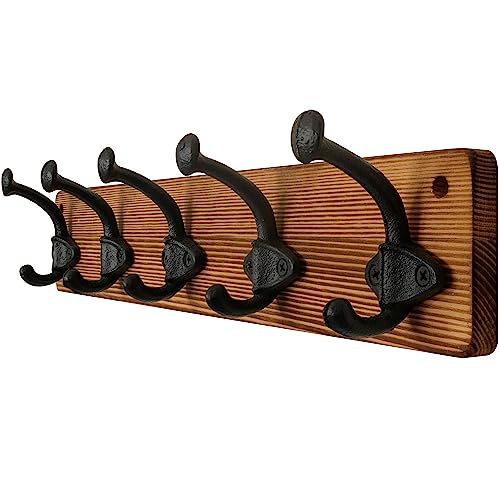 WEBI Rustic Coat Rack Wall Mount,5 Cast Iron Coat Hooks Wall Mounted Coat Hanger Heavy Duty Antique Vintage Hooks for Hanging Jacket,Clothes,Brown - Image 1