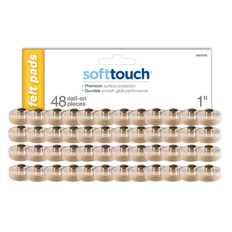 Softtouch 1"" Round Nail-On Heavy Duty Felt Furniture Pads For Wood Furniture, Protect Hard Floor Surfaces From Scratches, Beige (48 Pack) - Image 1