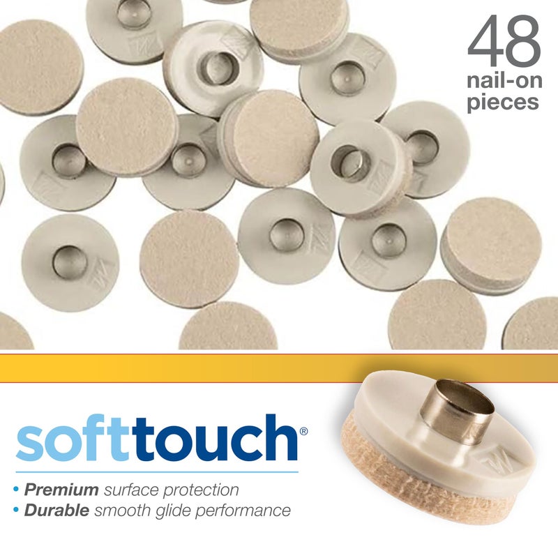 Softtouch 1"" Round Nail-On Heavy Duty Felt Furniture Pads For Wood Furniture, Protect Hard Floor Surfaces From Scratches, Beige (48 Pack) - Image 4