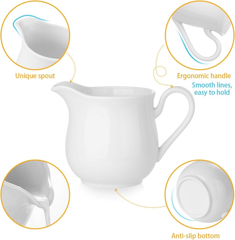CHILDIKE 8 OZ Ceramic Creamer with Handle, Coffee Milk Creamer Pitcher White Serving Sauce Pitcher for Kitchen - Image 4
