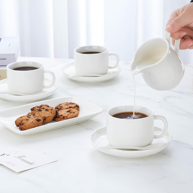 CHILDIKE 8 OZ Ceramic Creamer with Handle, Coffee Milk Creamer Pitcher White Serving Sauce Pitcher for Kitchen - Image 5