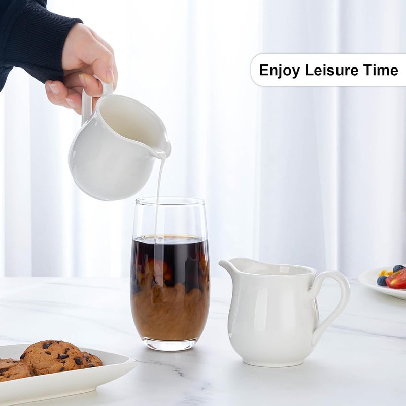 CHILDIKE 8 OZ Ceramic Creamer with Handle, Coffee Milk Creamer Pitcher White Serving Sauce Pitcher for Kitchen - Image 3