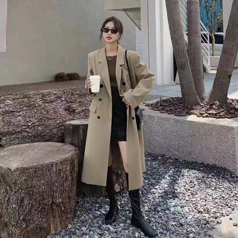 Black Long Suit Windbreaker Jacket For Women Spring & Fall Korean Style High-End Casual Coat Popular This Year - Image 3