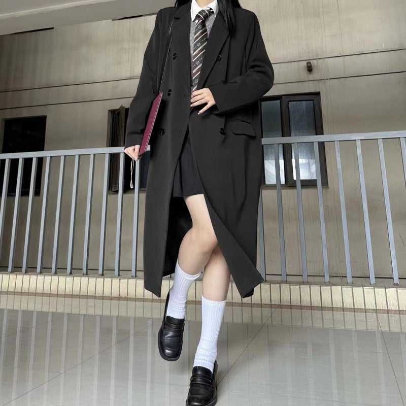 Black Long Suit Windbreaker Jacket For Women Spring & Fall Korean Style High-End Casual Coat Popular This Year - Image 2