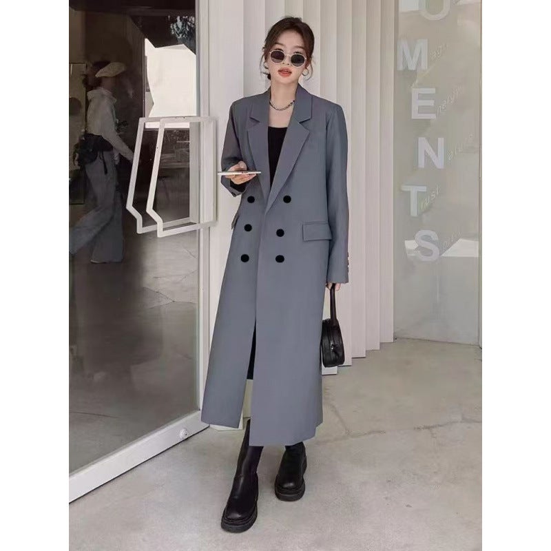 Black Long Suit Windbreaker Jacket For Women Spring & Fall Korean Style High-End Casual Coat Popular This Year - Image 5