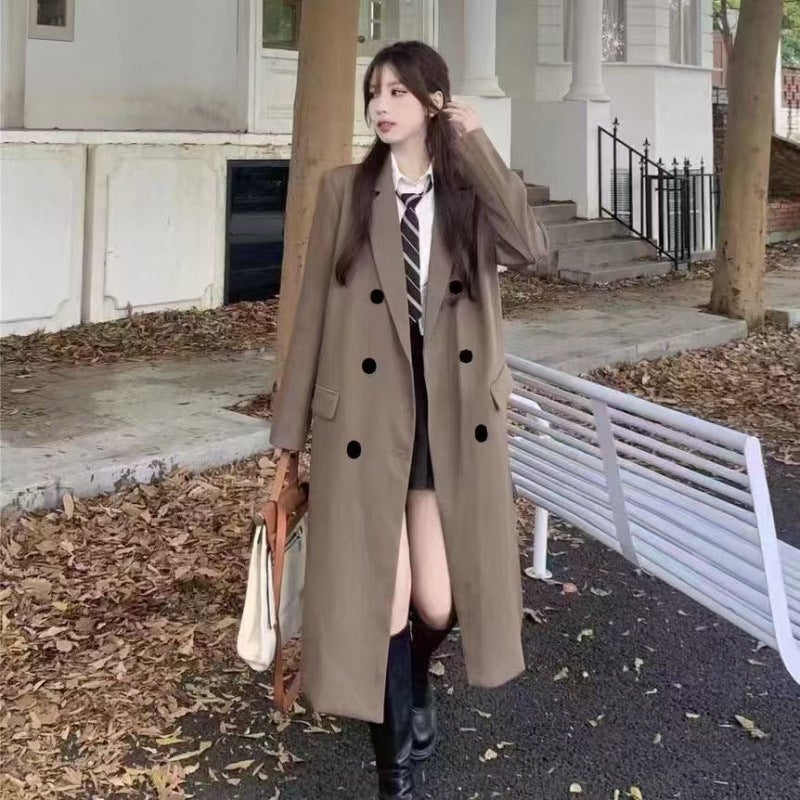 Black Long Suit Windbreaker Jacket For Women Spring & Fall Korean Style High-End Casual Coat Popular This Year - Image 4