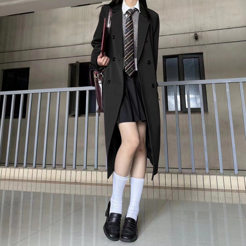 Black Long Suit Windbreaker Jacket For Women Spring & Fall Korean Style High-End Casual Coat Popular This Year - Image 1