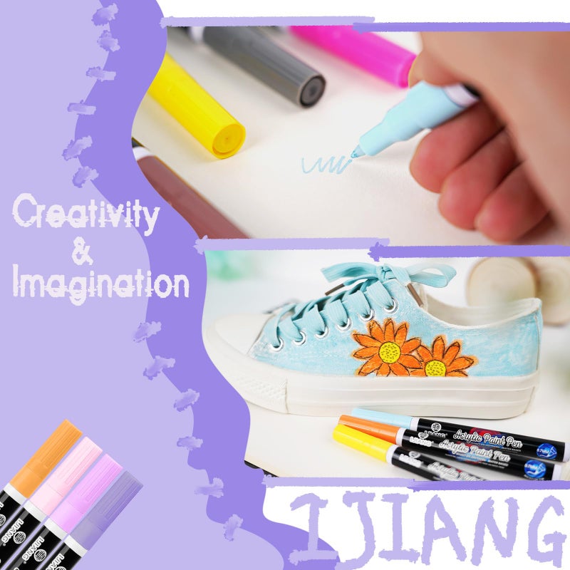 Ijiang Acrylic Paint Markers 24 Colors  0.7Mm Extra Fine Tip Premium Acrylic Paint Pens For Rock Painting  Fabric  Stone  Wood  Glass  Ceramic  Christmas Gifts For Teens - Grandkids Diy Art Supplies - Image 3