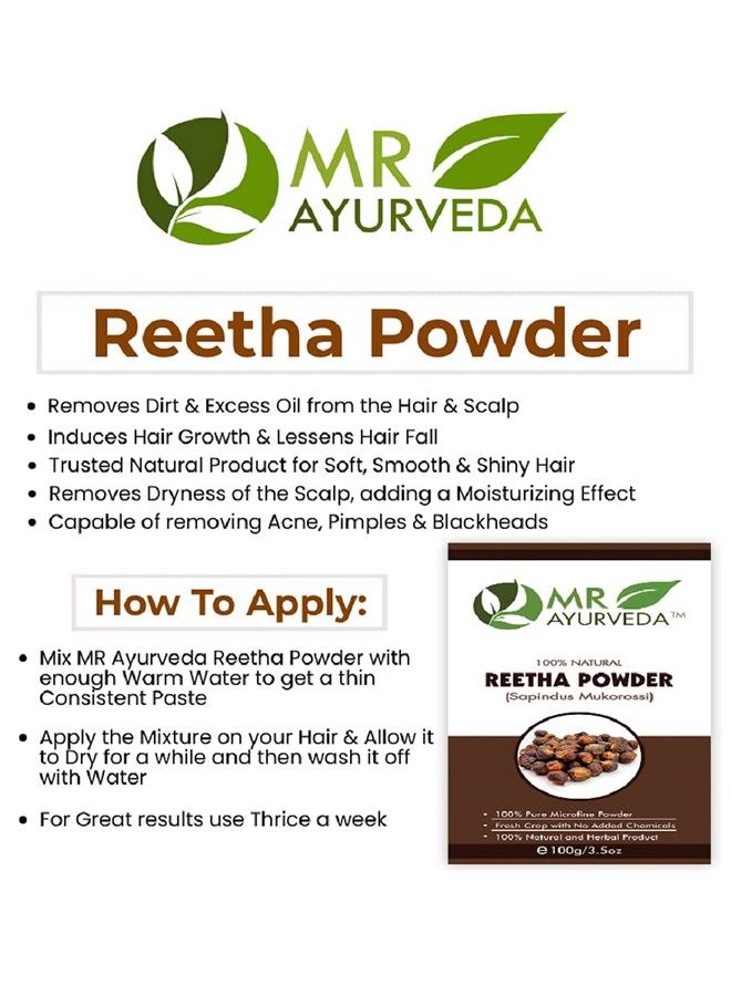 MR Ayurveda بودرة ريثا؛ بودرة ريثا للشعر؛ بودرة ريثا عضوية؛ بودرة ريثا للبشرة؛ بودرة ريثا لغسل الشعر؛ بدون مواد كيميائية مضافة 100 جرام - Image 4