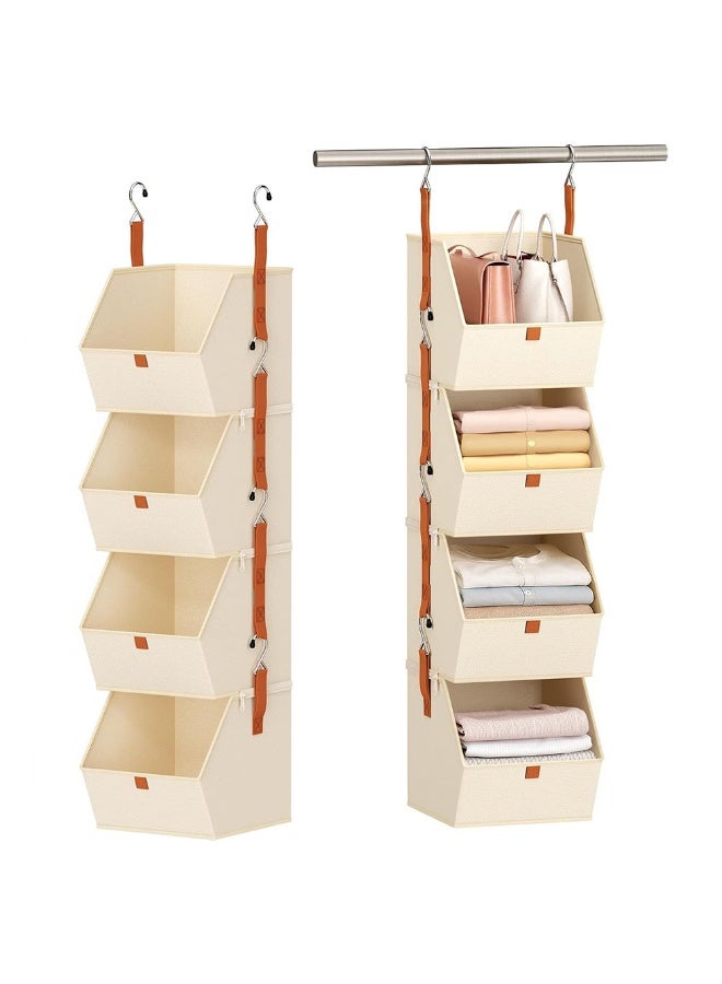 Solerconm Hanging Closet Organizer 4 Tier - Clothes Hanging Shelves, Space-Saving Closet System, Fabric Storage Bins Bedroom Organization, Collapsible Baskets for Home, Dorm, Rv, Beige - Image 1