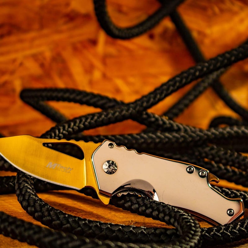 MTECH USA – Pocket Folding Knife – Fine Edge Steel Blade, Aluminum/Nylon Fiber Handle, Bottle Opener and Pocket Clip, Tactical, EDC, Self Defense- MT-A882 - Image 5