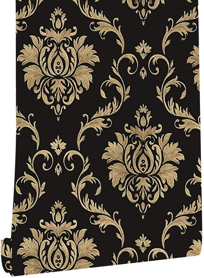 LIFAVOVY Upgrade Thickening Contact Paper Black Gold Damask Wall Paper Self Adhesive Peel and Stick Wallpaper for Kitchen Countertop Cabinet Furniture Bedroom Decor 17.7 Inch x 32.8 FT - Image 1