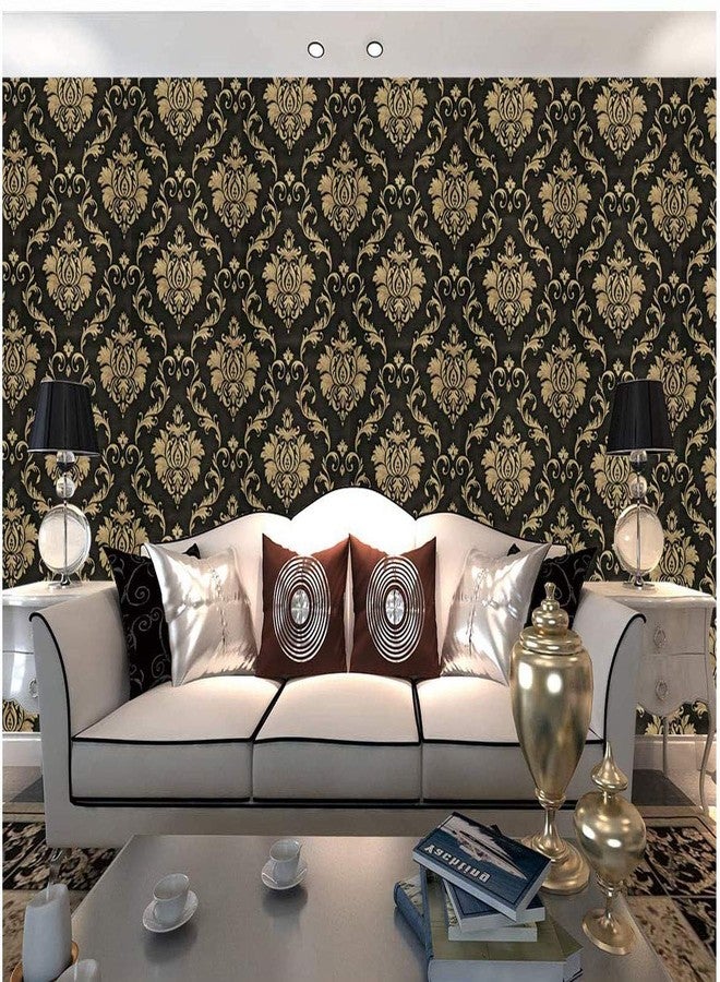 LIFAVOVY Upgrade Thickening Contact Paper Black Gold Damask Wall Paper Self Adhesive Peel and Stick Wallpaper for Kitchen Countertop Cabinet Furniture Bedroom Decor 17.7 Inch x 32.8 FT - Image 3