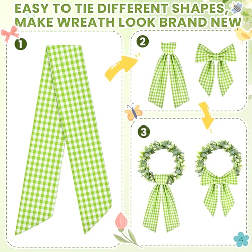 HOMEBROS Spring Wreath Sash, 56 Inch Green and White Plaid Front Door Wreath Sash for Holiday Indoor Outdoor Decorations, 1 Pcs - Image 3